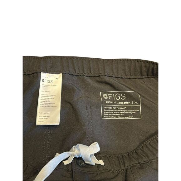 Figs men’s XL Cairo Cargo black Scrub Pants zipper fly drawstring uniform - Picture 4 of 5